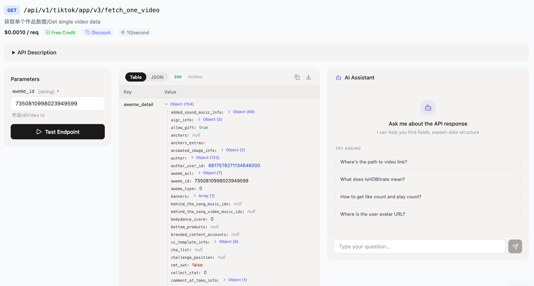TikHub API Explorer — test social media data extraction endpoints in the browser